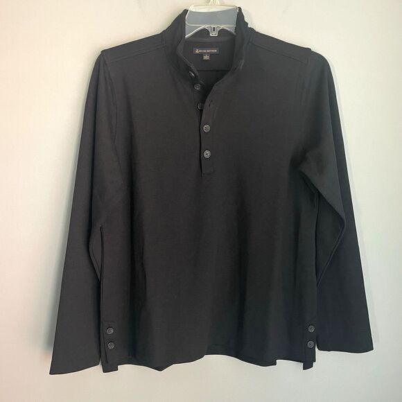 Brooks Brothers Shirt Women's Size L Black Pullover Mock Neck Quarter Button - Picture 1 of 11